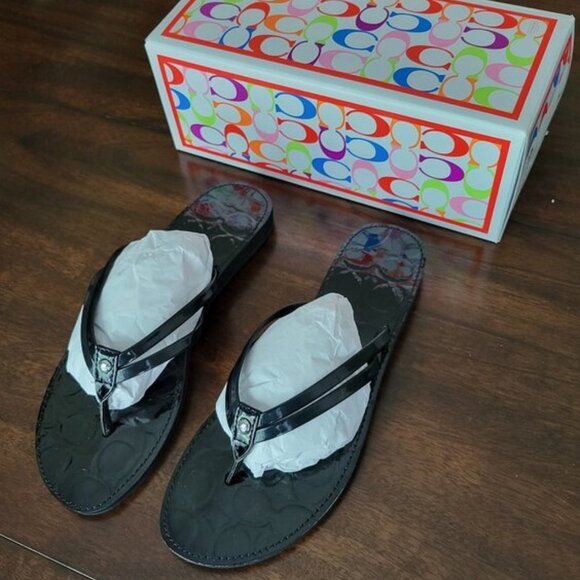 New COACH Juney Patent Leather Flip Flops Sandals NWT Black Women's Size 8 - Picture 5 of 10